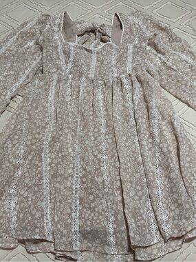 Altar’d  State Beige Floral Lace-Trim Dress